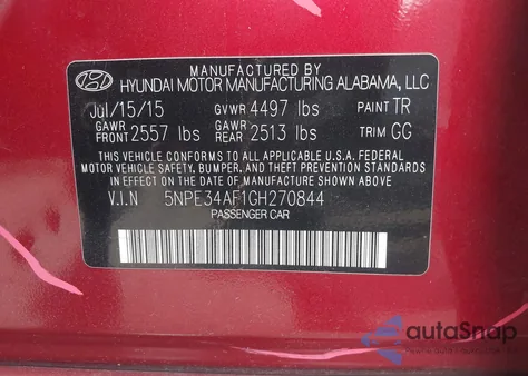 2016 Hyundai Sonata Sport from USA, damaged, VIN 5NPE34AF1GH270844